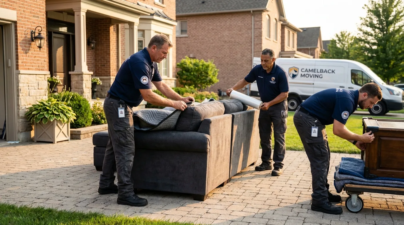 Large estate moving crew wrapping furniture in New Bedford, MA