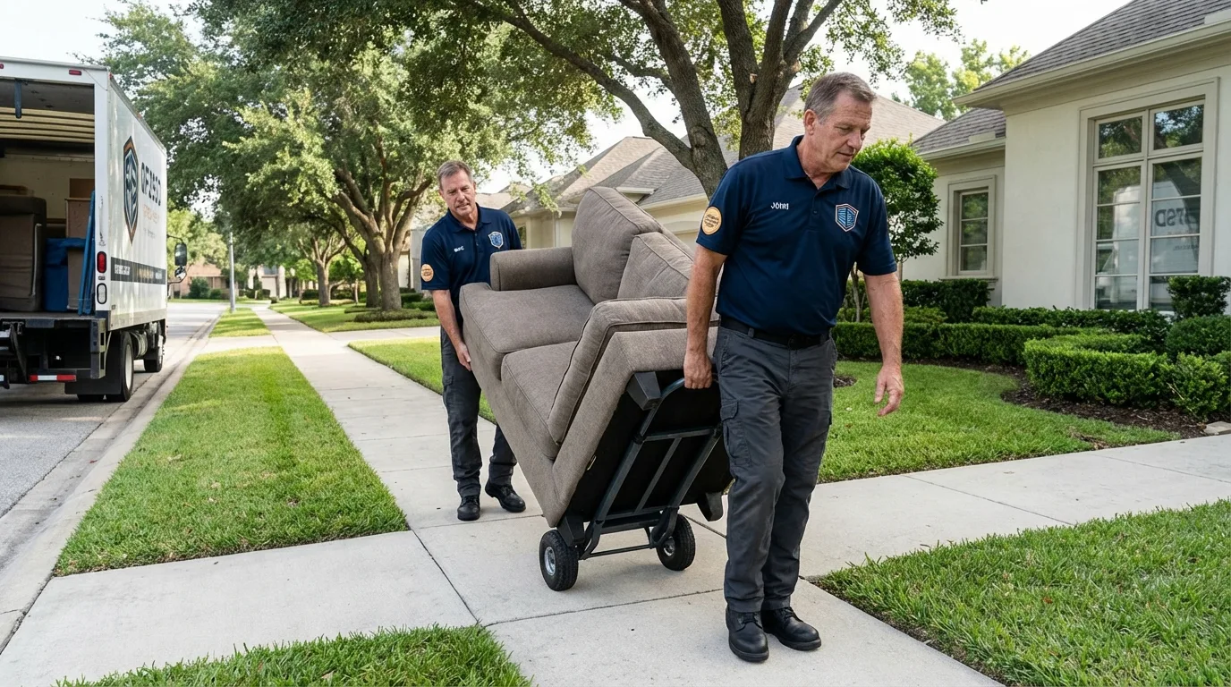 Local residential moving crew loading furniture in New Bedford, MA