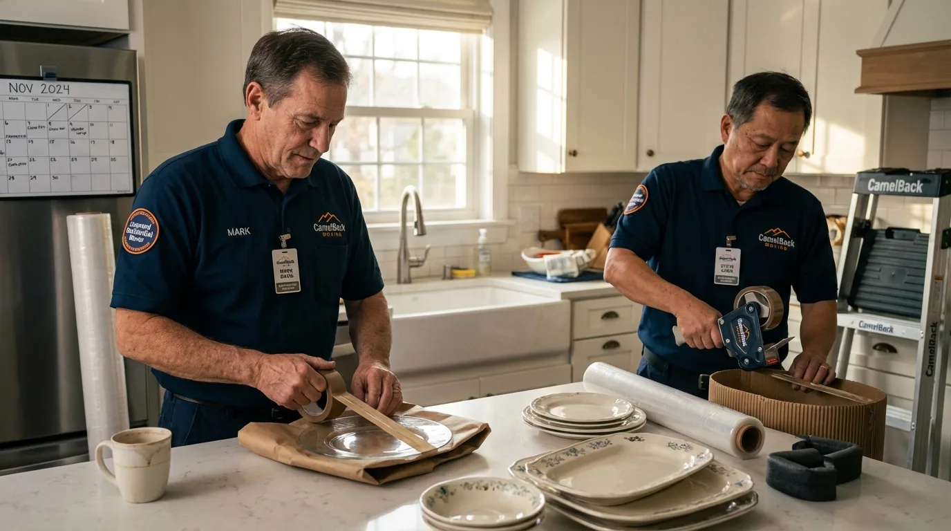 Professional crew packing kitchen dishware in New Bedford, MA